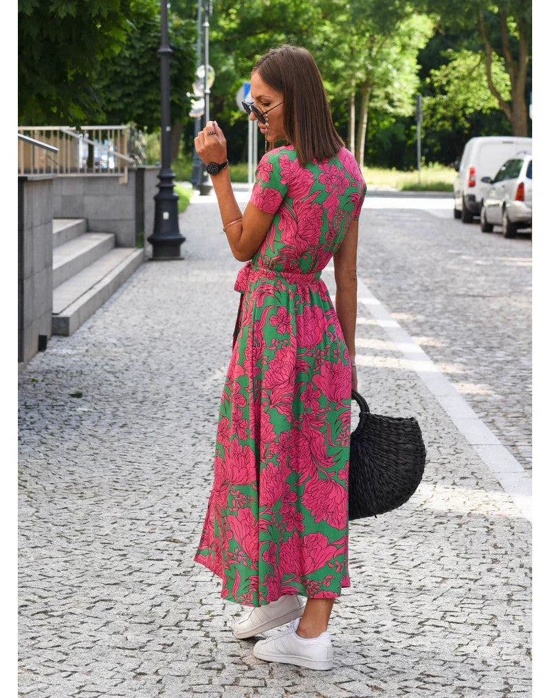 Elegante midi-jurk met v-hals