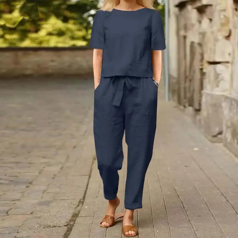 Dameslinnen set, blouse en broek, zomer
