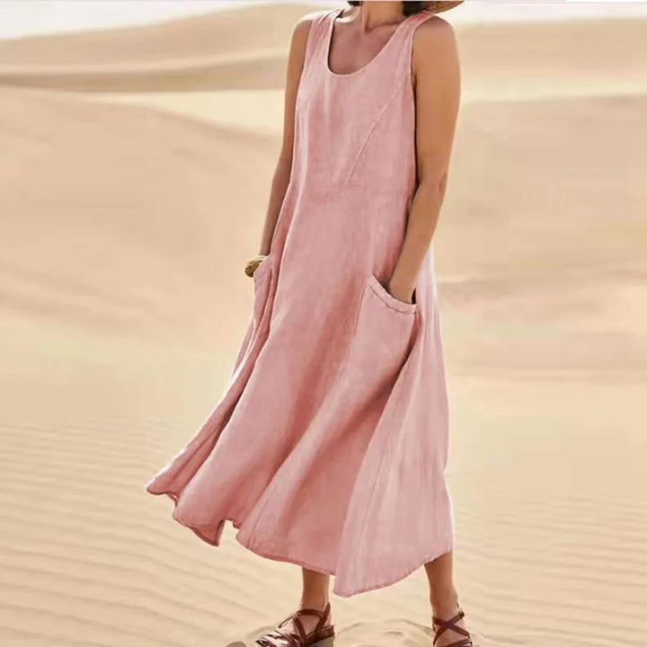 Zomerse linnen maxi-jurk voor dames met zakken