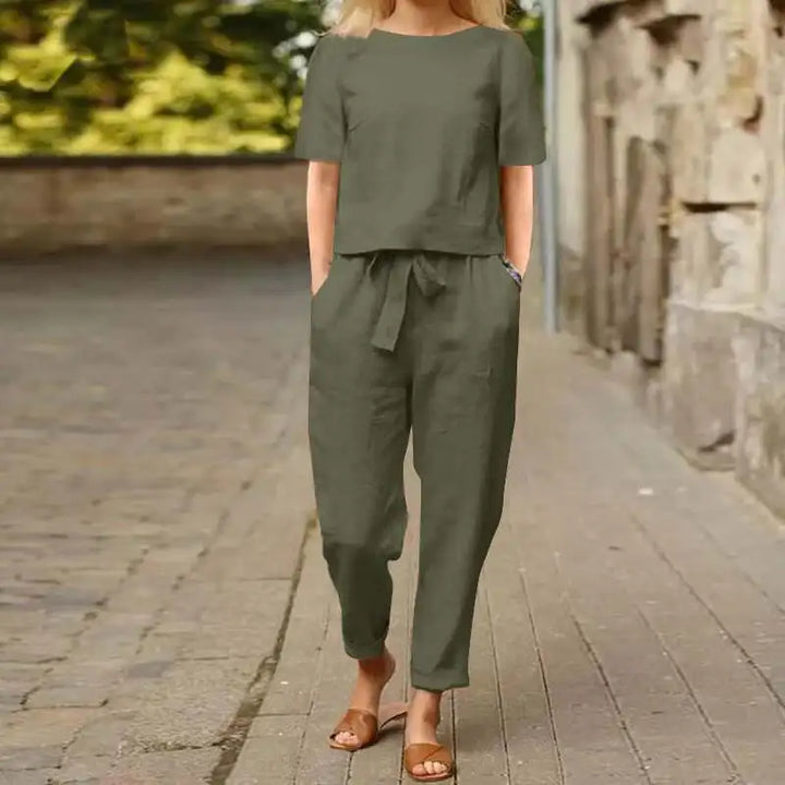 Dameslinnen set, blouse en broek, zomer