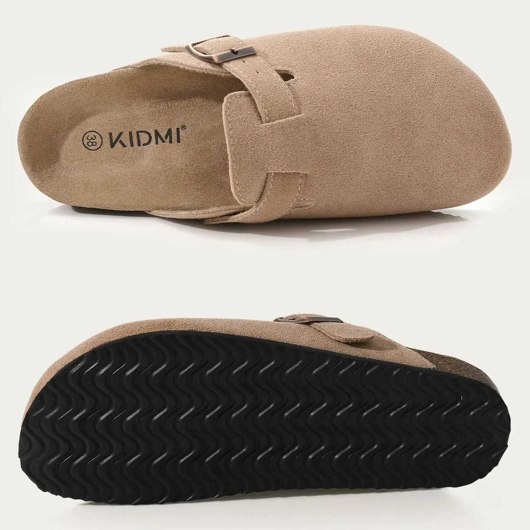 Dames boston suède sandalen met ergonomische kurken zool