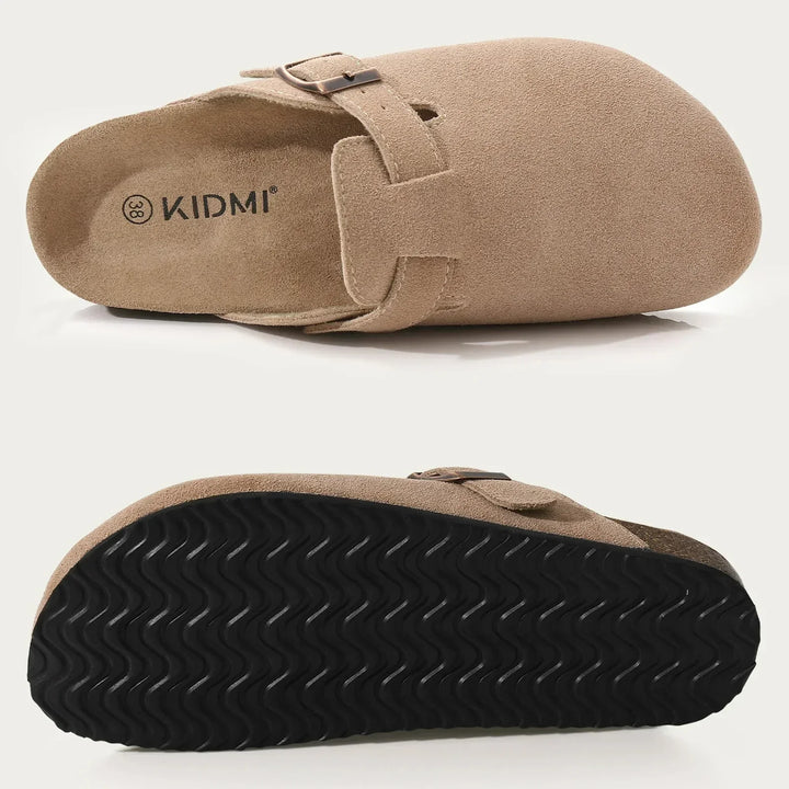 Dames boston suède sandalen met ergonomische kurken zool