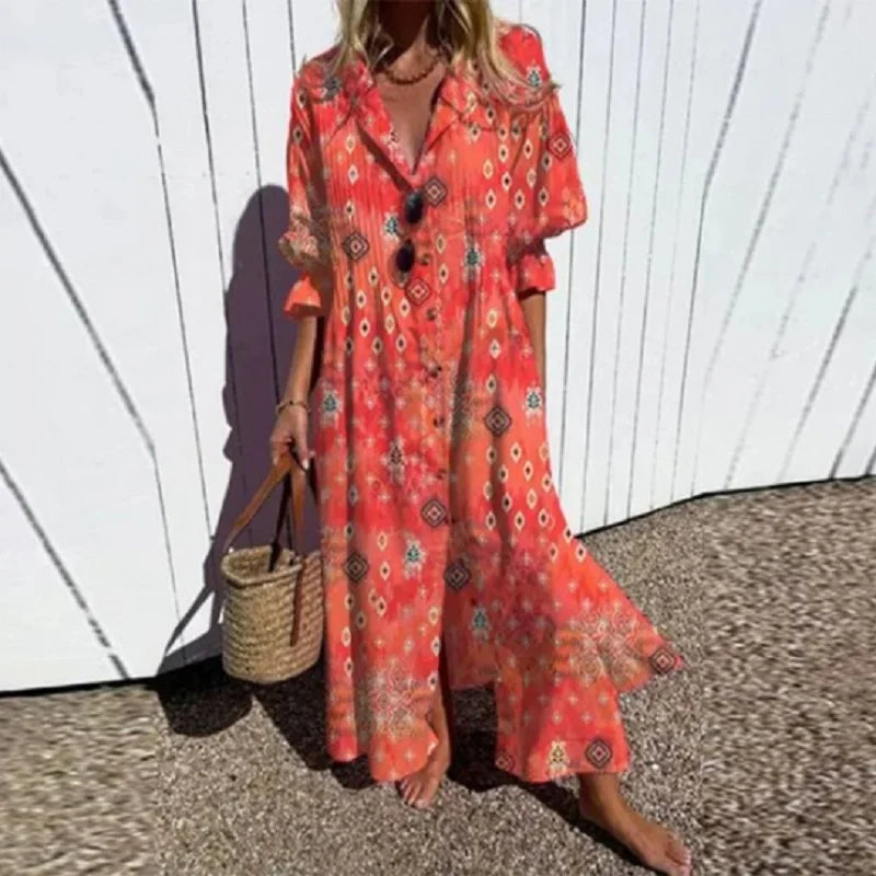 Maxi-jurk met bloemenprint en lange mouwen voor dames