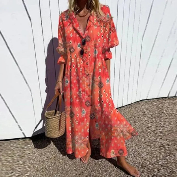 Maxi-jurk met bloemenprint en lange mouwen voor dames