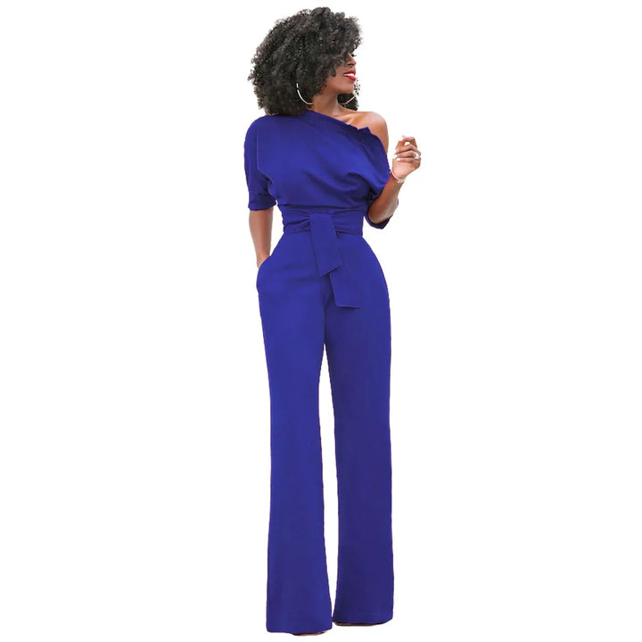 Avondjumpsuit voor dames met open schouders en wijde pijpen