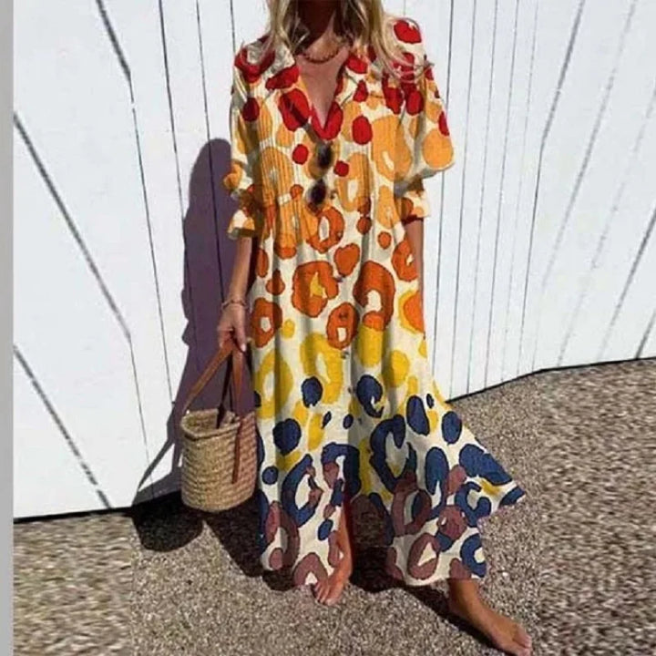 Maxi-jurk met bloemenprint en lange mouwen voor dames
