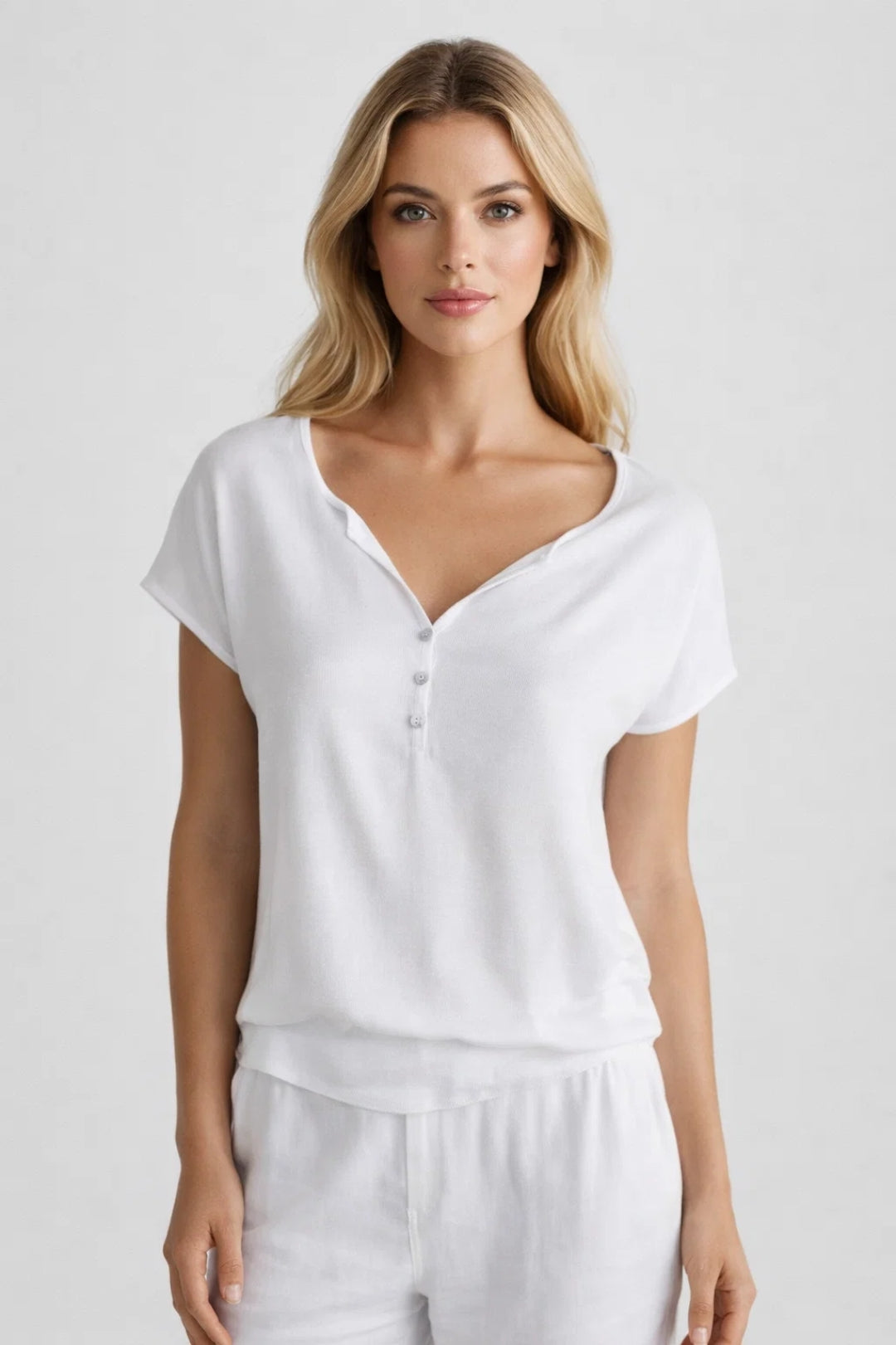 Dames T Shirt met V Hals en Knopen