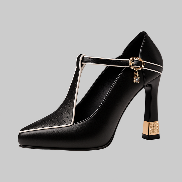Orthopedische stiletto's met t-bandje en vierkante hak voor dames