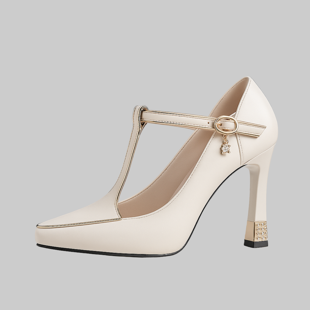 Orthopedische stiletto's met t-bandje en vierkante hak voor dames