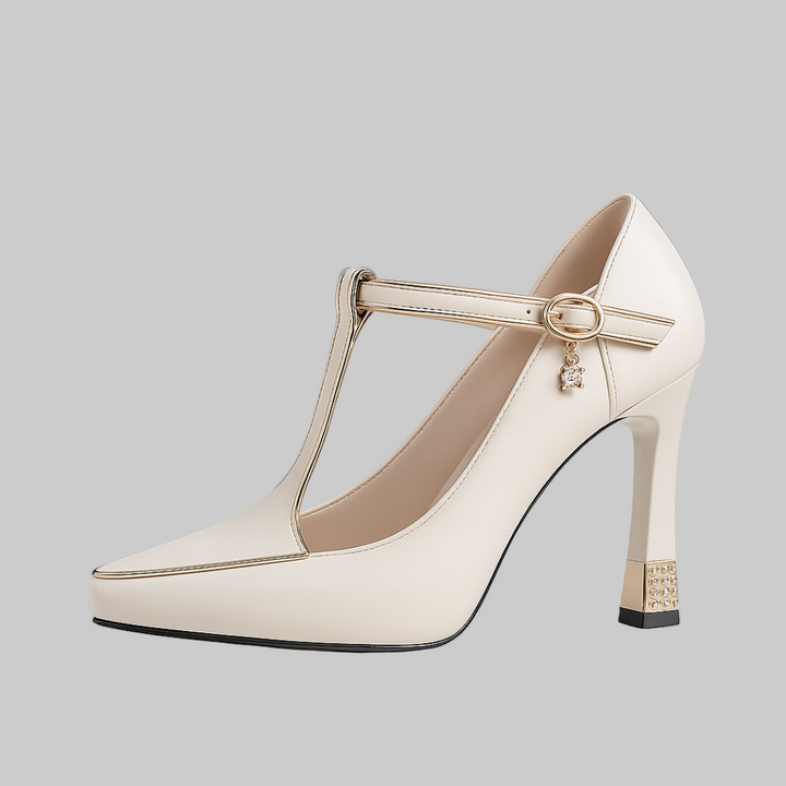 Orthopedische stiletto's met t-bandje en vierkante hak voor dames