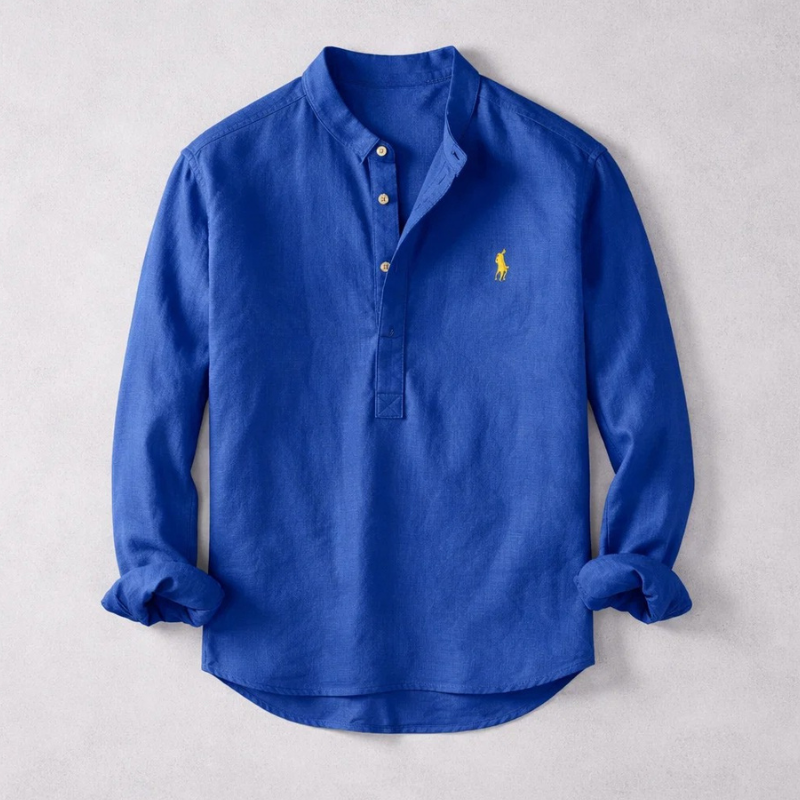 Heren henley-shirt van linnen met lange mouwen