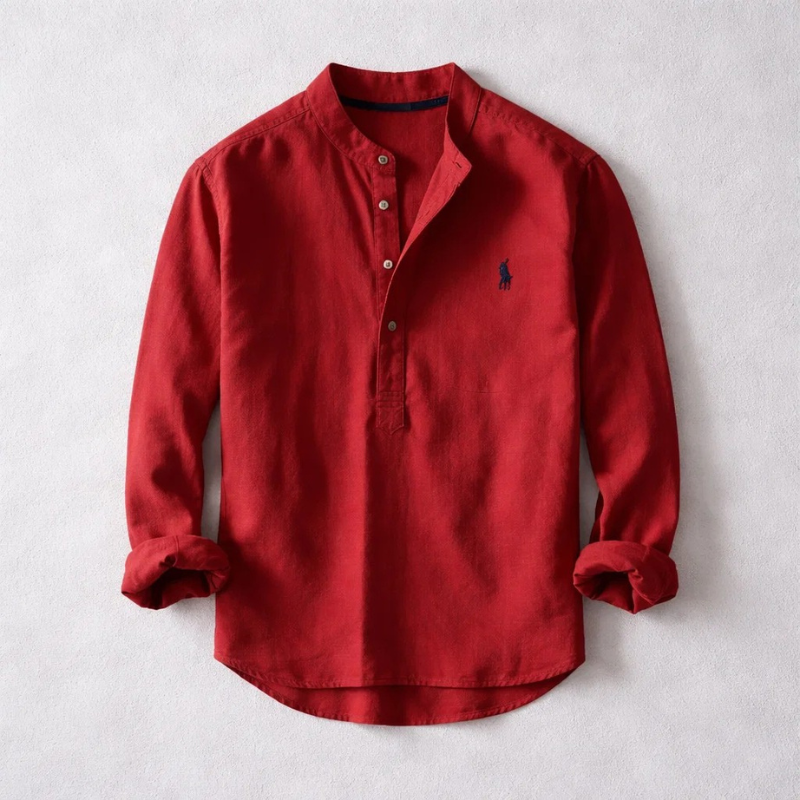 Heren henley-shirt van linnen met lange mouwen