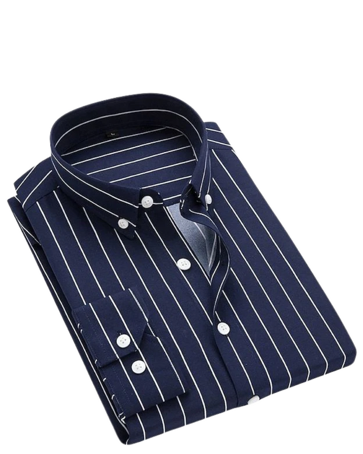 Katoenen gestreept slim-fit zomeroverhemd voor heren