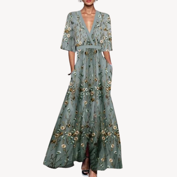 Maxi-jurk voor dames met overslag, elegante avondjurk