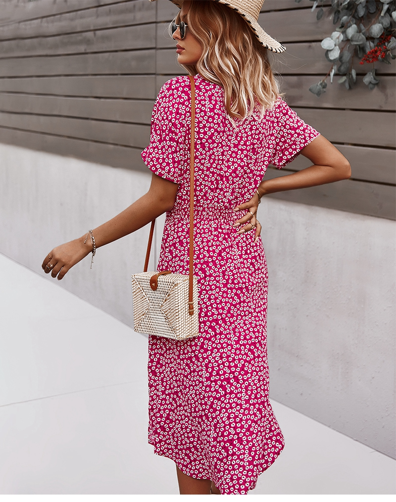 Bloemenprint midi-jurk voor dames met v-hals en zomerse riem