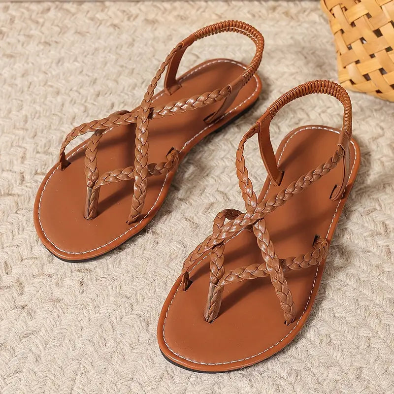 Gevlochten platte gladiatorsandalen voor dames, zomersandalen