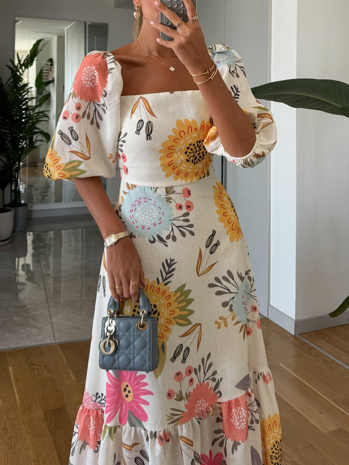 Elegante midi-jurk met pofmouwen