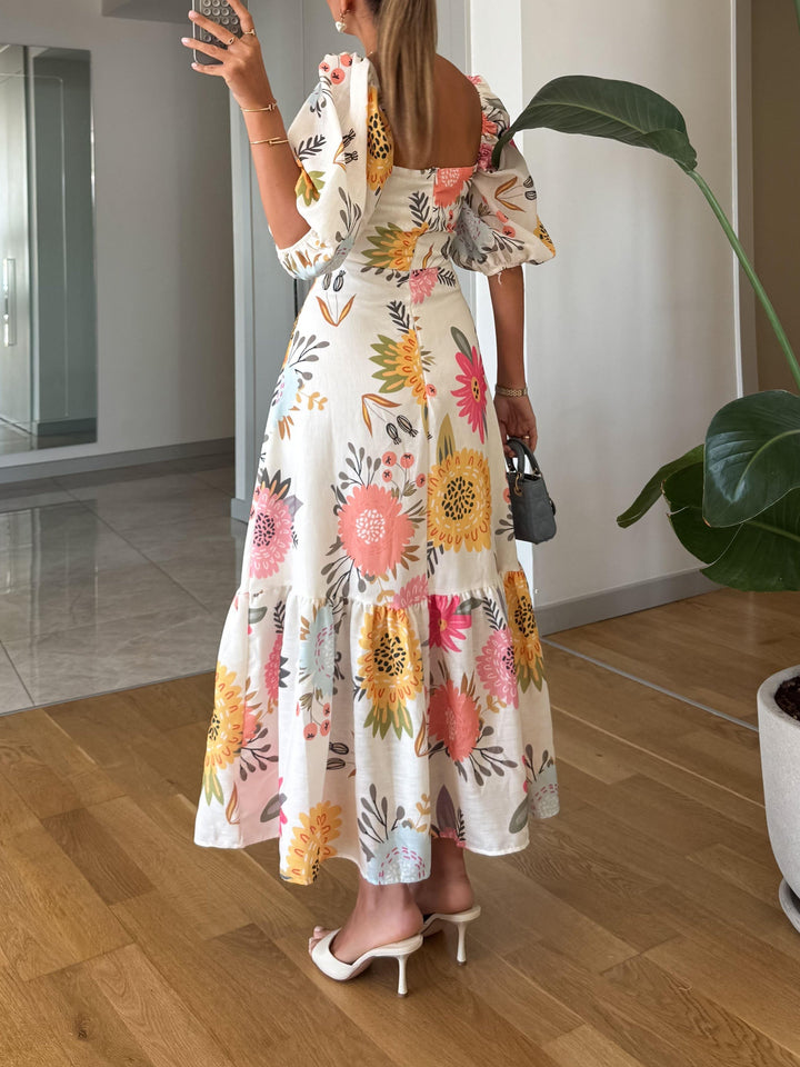 Elegante midi-jurk met pofmouwen