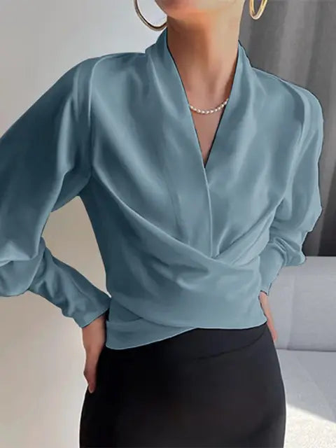 Damesblouse met v-hals en draperie