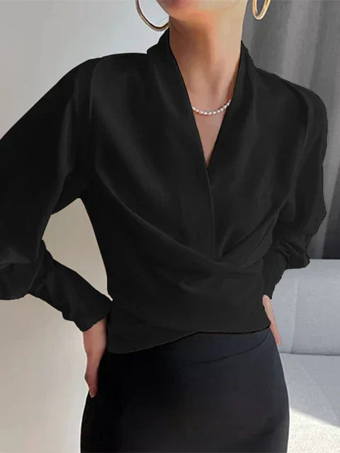 Damesblouse met v-hals en draperie