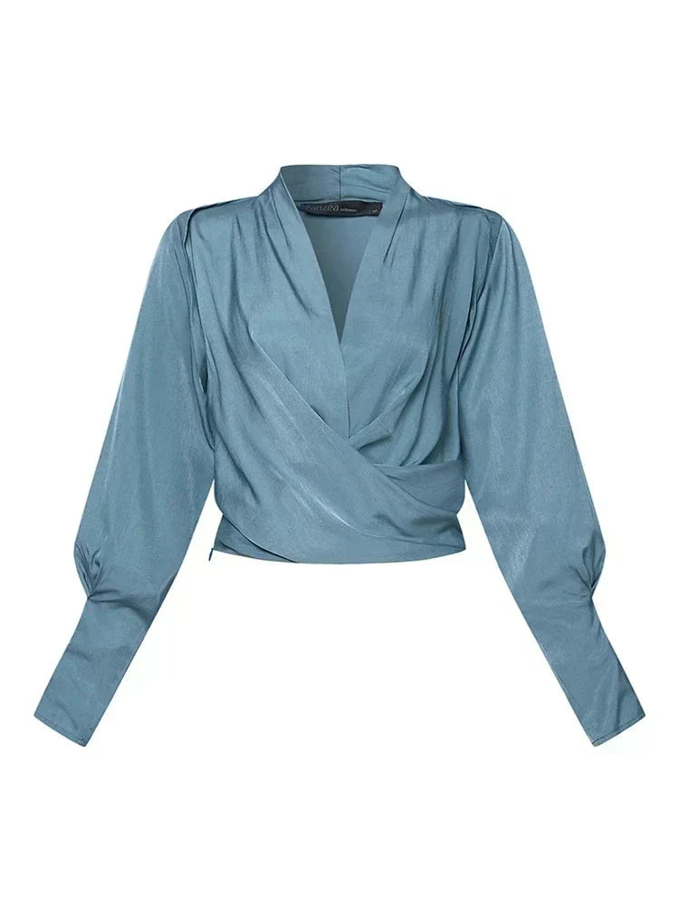 Damesblouse met v-hals en draperie