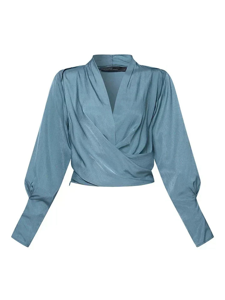 Damesblouse met v-hals en draperie