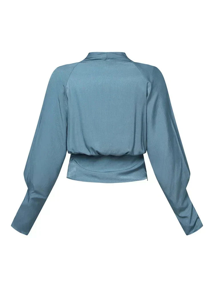 Damesblouse met v-hals en draperie