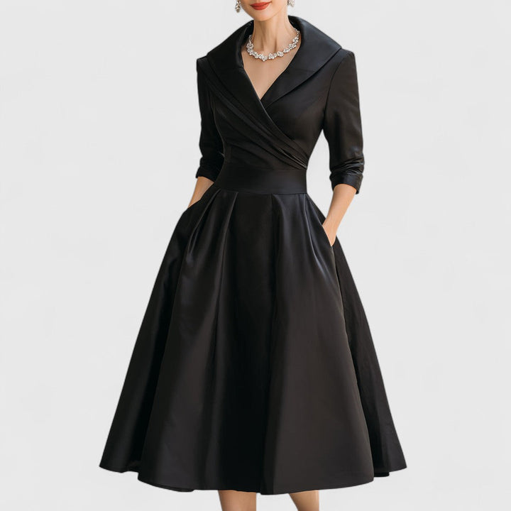 Elegante midi-jurk met v-hals en wikkeldetail voor dames