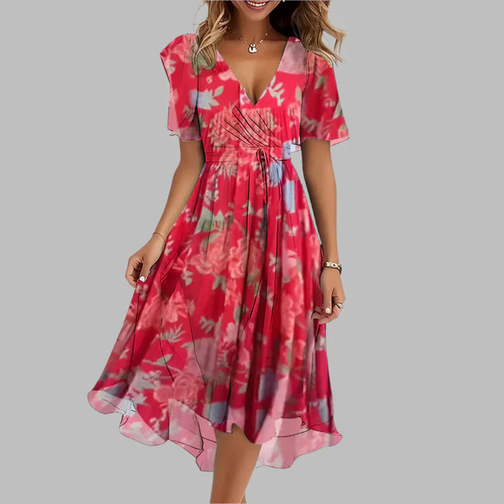 Midi-jurk met bloemenprint en geplooide top