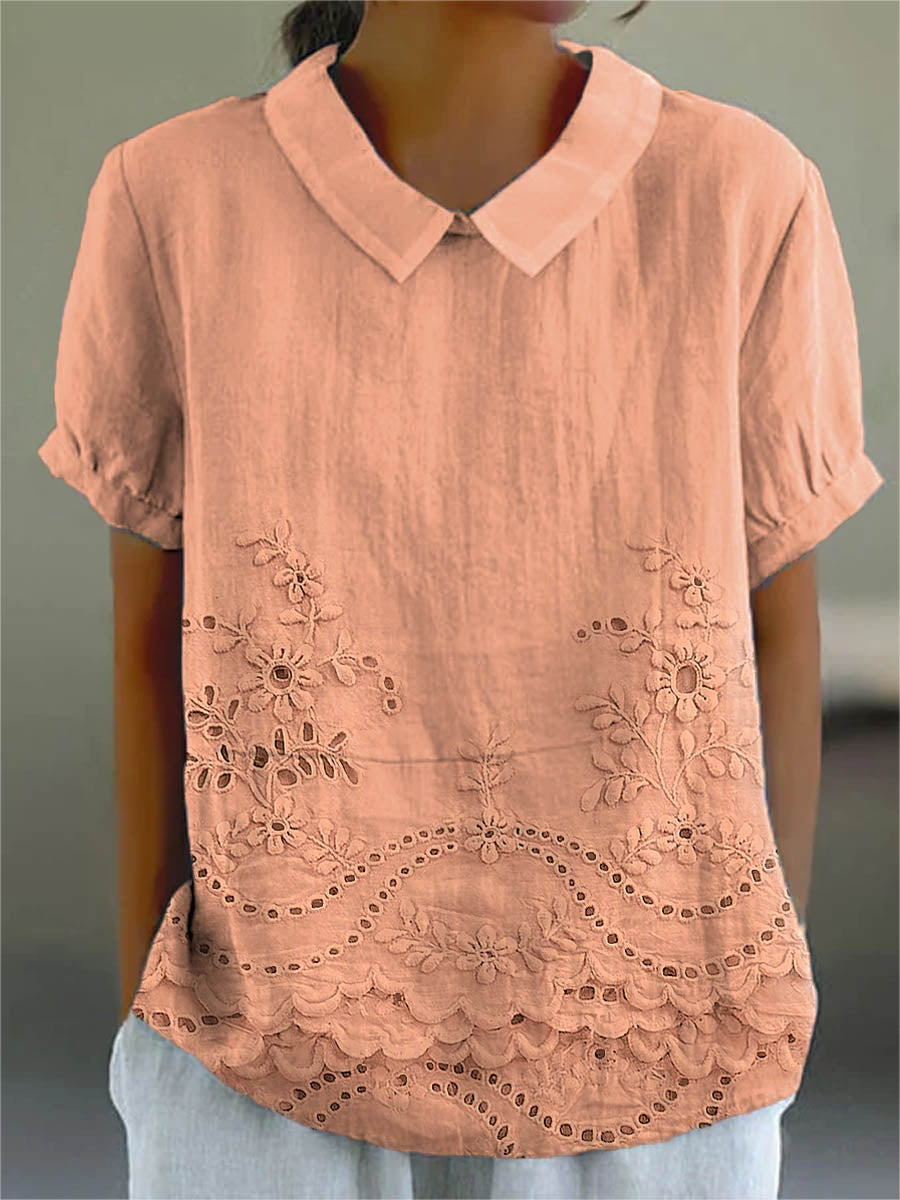 Damesblouse van katoen en linnen met bloemenprint, casual