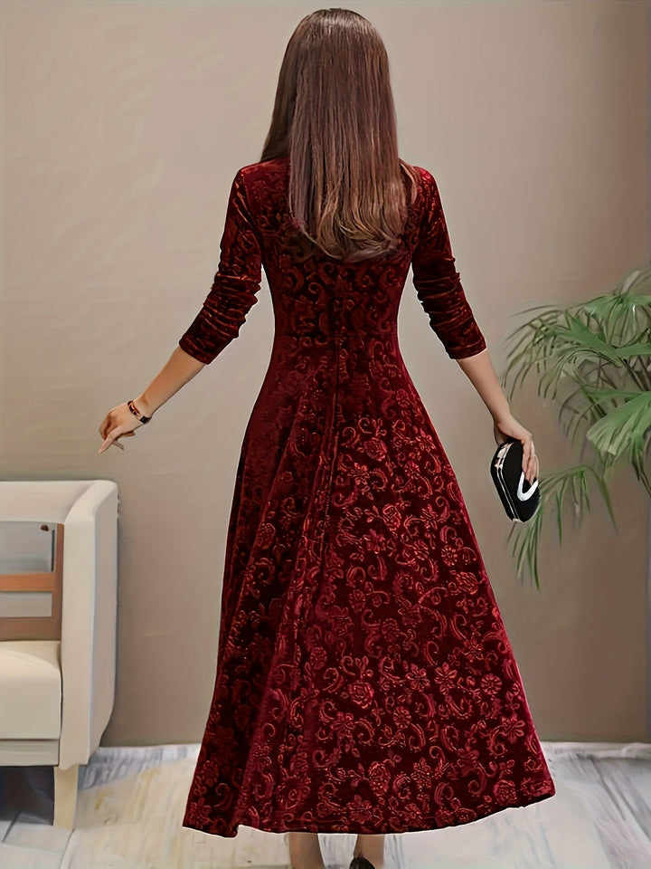 Elegante fluwelen midi-jurk met bloemenprint voor dames