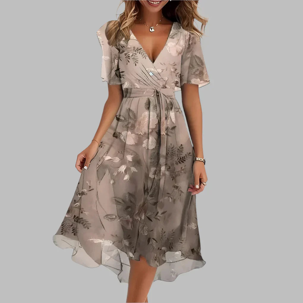 Midi-jurk met bloemenprint en geplooide top