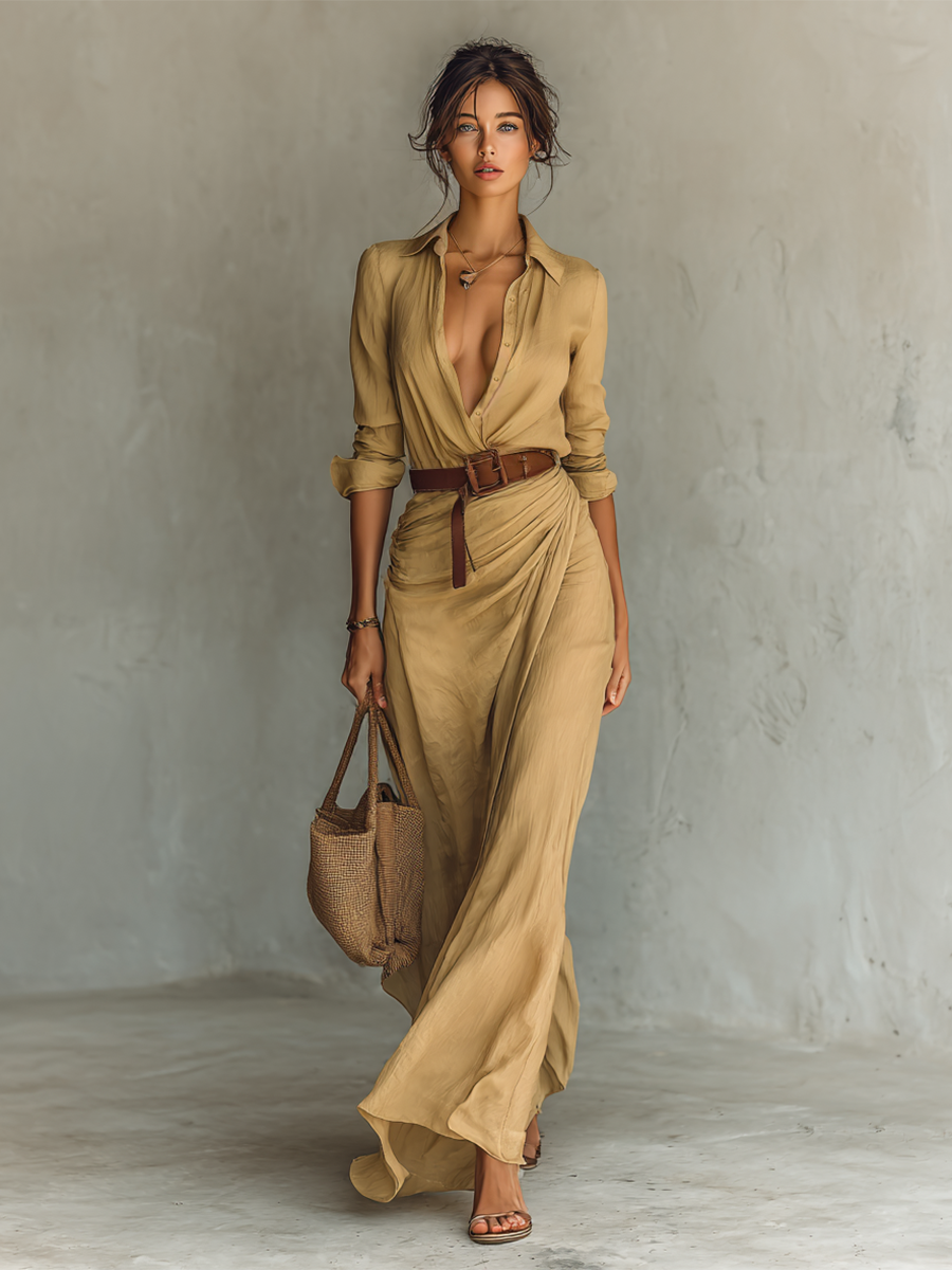 Maxi-jurk met wikkeldetail en riem