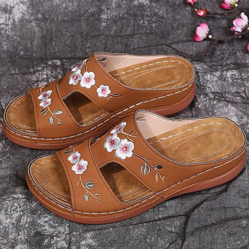 Orthopedische platformslippers met bloemenprint voor dames
