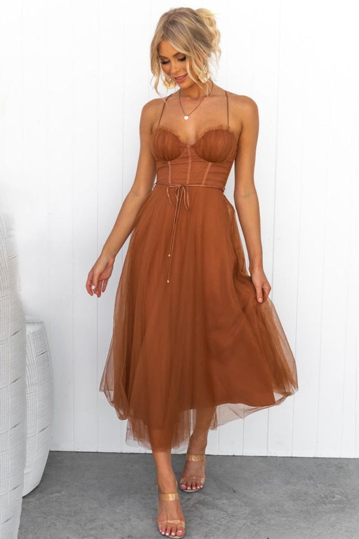 Midi trouwjurk met tule korset