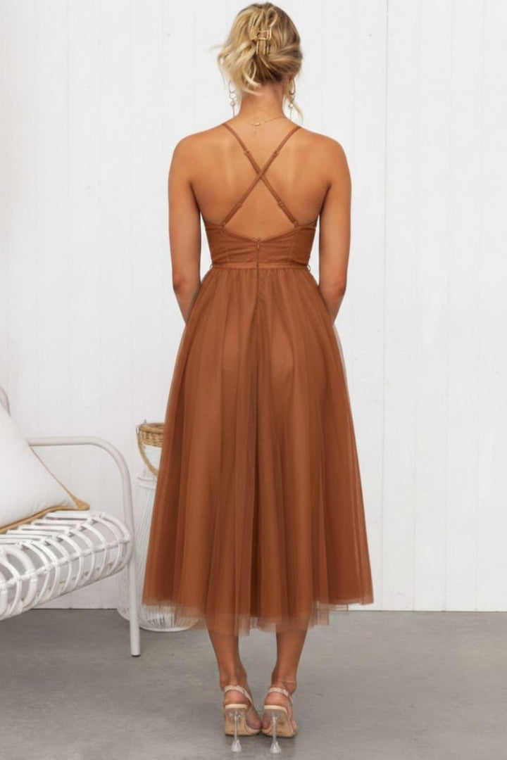 Midi trouwjurk met tule korset