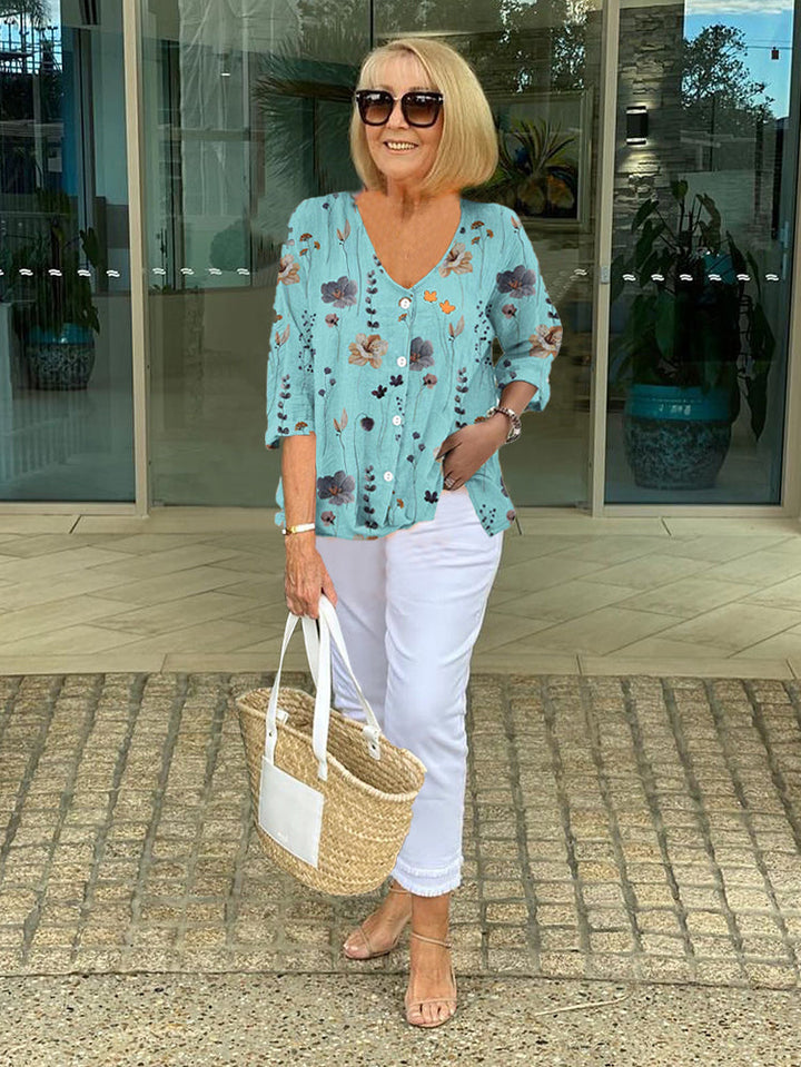 Damesblouse met bloemenprint en korte mouwen