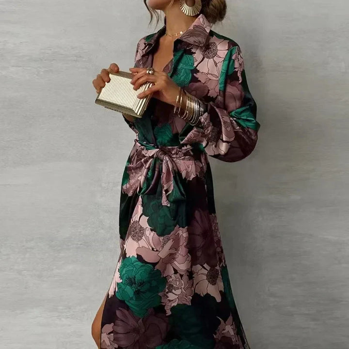 Maxi-jurk met bloemenprint en strikceintuur