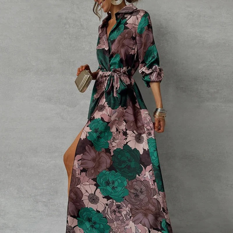 Maxi-jurk met bloemenprint en strikceintuur
