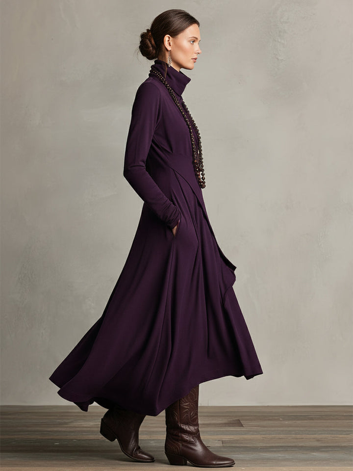 Maxi-jurk met col en asymmetrische zoom