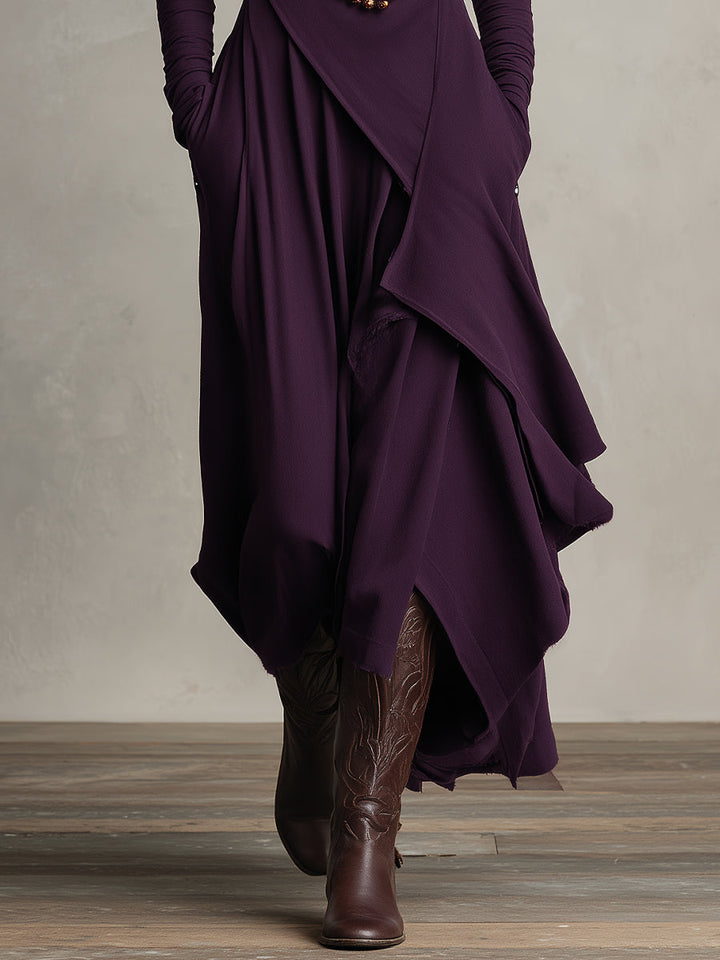 Maxi-jurk met col en asymmetrische zoom