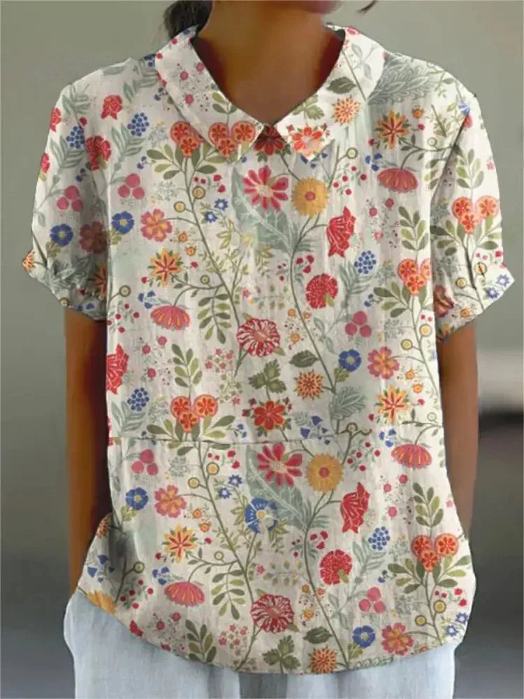 Dames zomerblouse met korte mouwen en bloemenprint