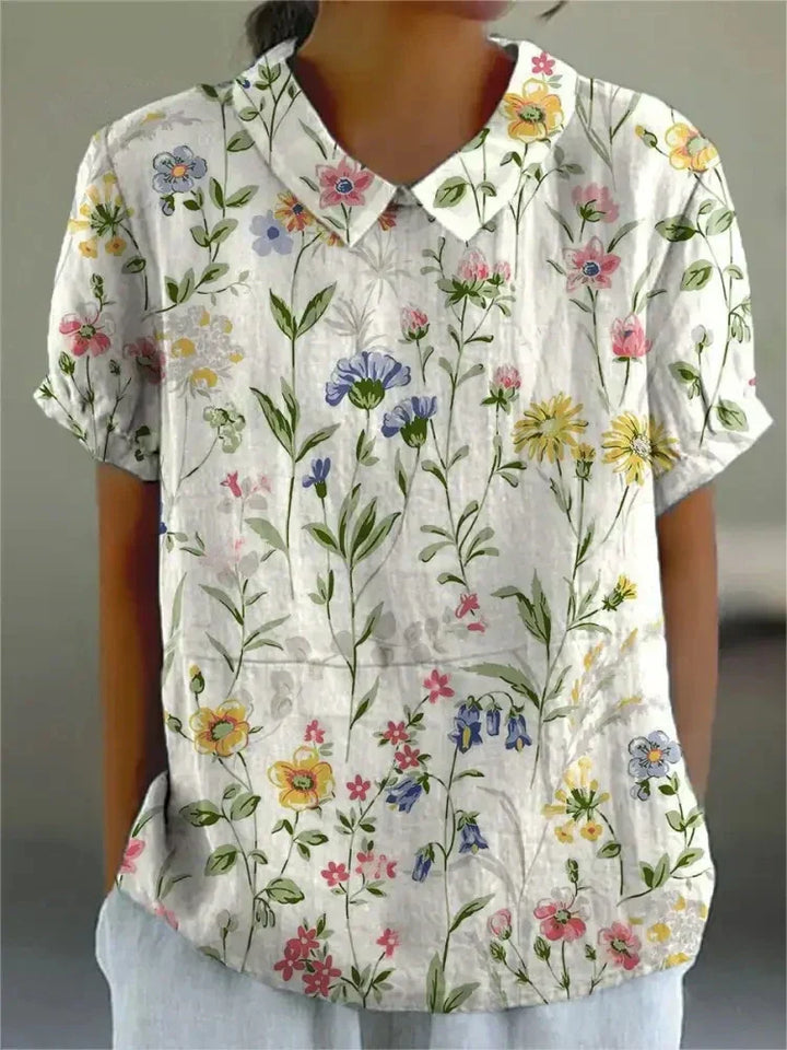 Dames zomerblouse met korte mouwen en bloemenprint