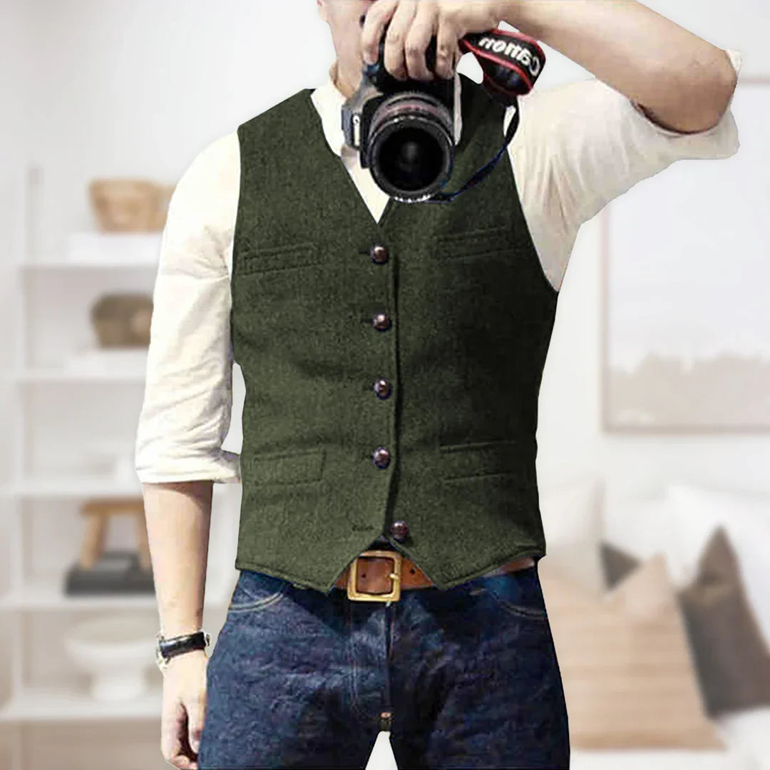 Vintage mouwloos vest met knoopsluiting voor heren