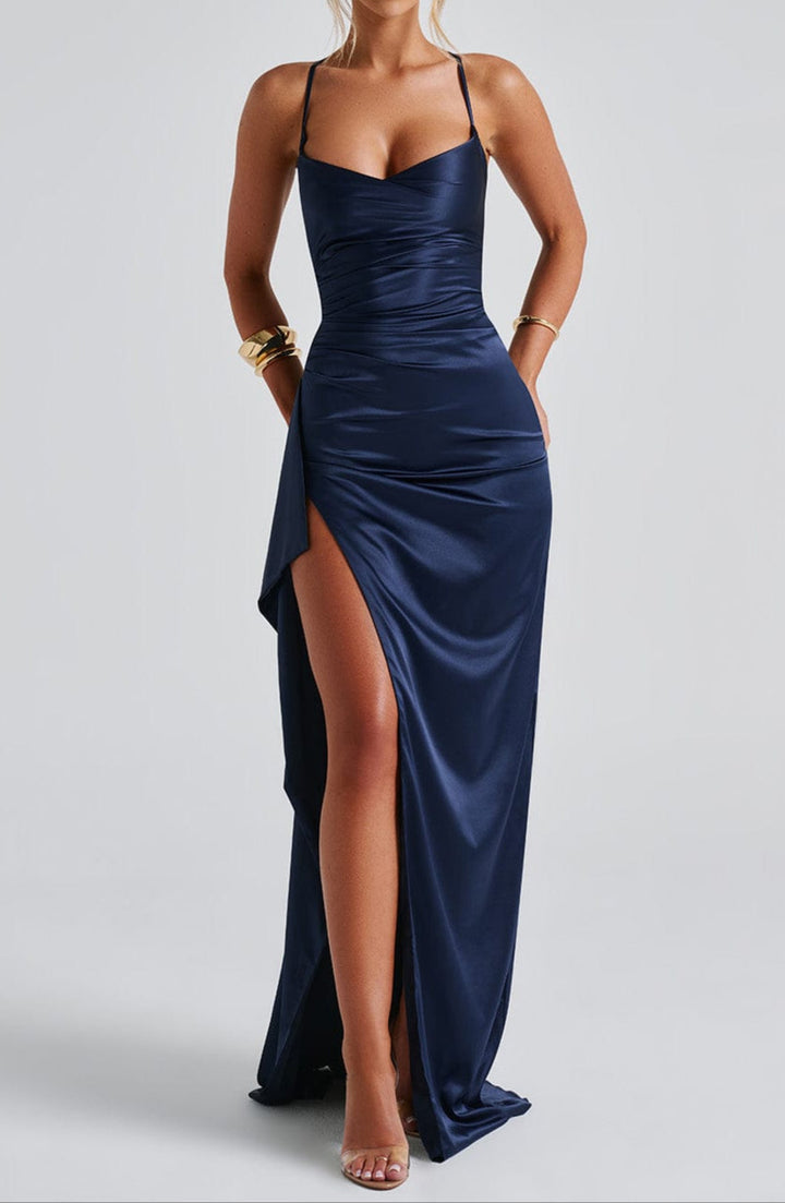 Silhouet satijnen maxi-jurk