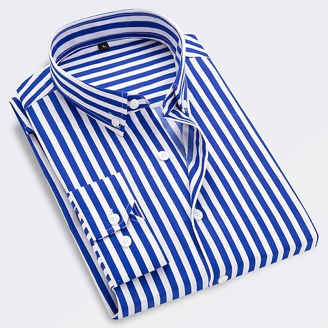 Katoenen gestreept slim-fit zomeroverhemd voor heren