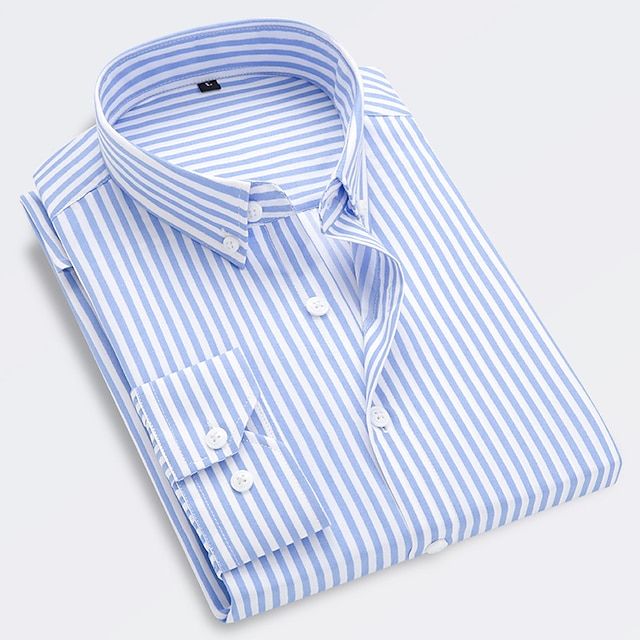 Katoenen gestreept slim-fit zomeroverhemd voor heren