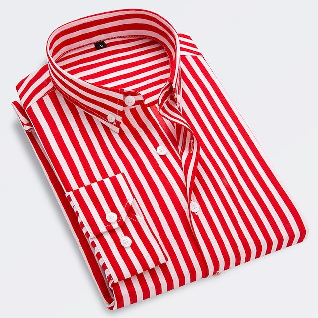 Katoenen gestreept slim-fit zomeroverhemd voor heren
