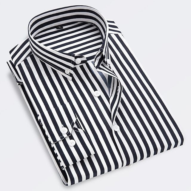 Katoenen gestreept slim-fit zomeroverhemd voor heren