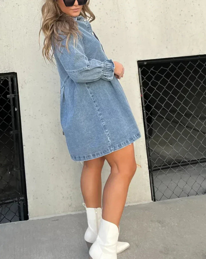 Damesjurk van denim met knoopjes